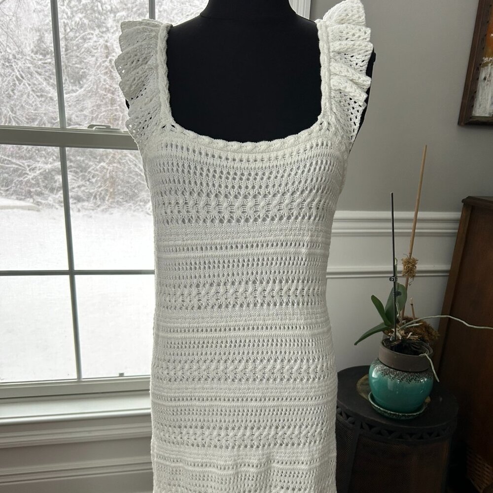 Scoop Women's Crochet Dress with Ruffle Sleeves Size Small